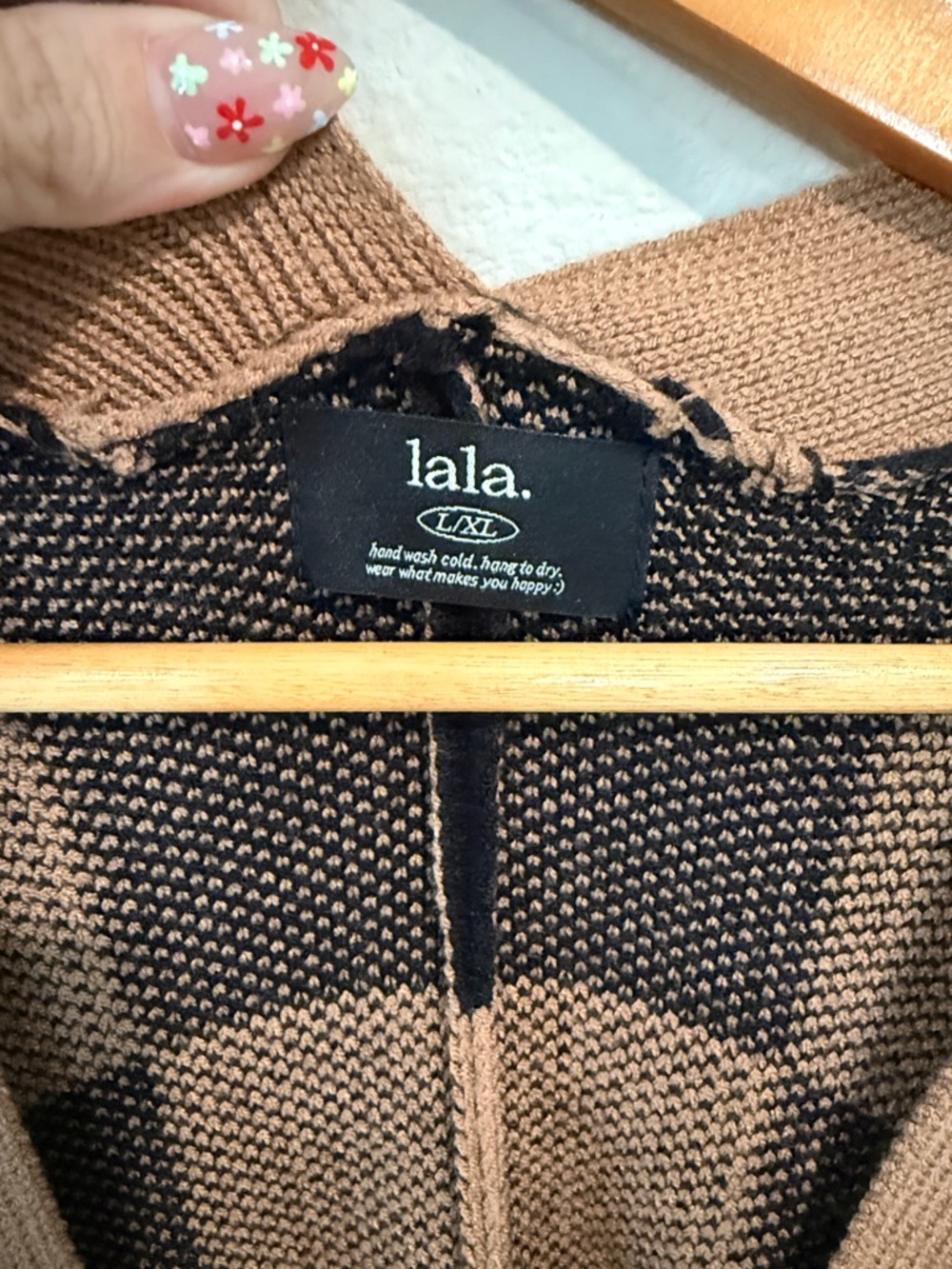 Dressed in LALA Black and Brown Checkered V-Neck Cardigan - Picture 2 of 4